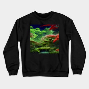 Digital Painting Scene Of a Lake Between Many Colorful Plants, Amazing Nature Crewneck Sweatshirt